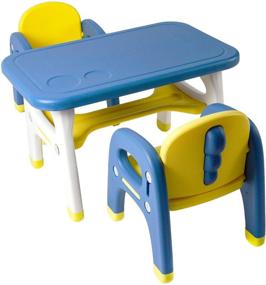 img 4 attached to 🎨 TinyGeeks Kids Table and Chairs Set: Safe, Durable, and Ideal for Drawing, Painting, Arts and Crafts - Blue & Yellow