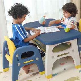 img 2 attached to 🎨 TinyGeeks Kids Table and Chairs Set: Safe, Durable, and Ideal for Drawing, Painting, Arts and Crafts - Blue & Yellow