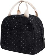 👜 stylishly upgraded eurcross compact black lunch bag for girls and women - canvas reusable polka dot lunch tote for work and school logo