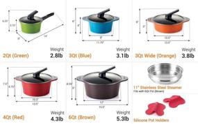 img 1 attached to 🍳 Набор кастрюль Happycall Hard Anodized Ceramic Nonstick на 13 предметов - безопасность в духовке, для посудомоечной машины, пароварка, силиконовые держатели для кастрюль - разные цвета