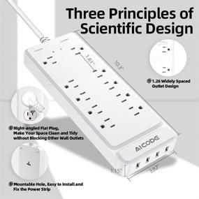 img 3 attached to Flat Plug Power Strip: AICODE Surge Protector with 10 Outlets & 4 USB, 6ft Extension Cord – White