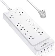 flat plug power strip: aicode surge protector with 10 outlets & 4 usb, 6ft extension cord – white logo
