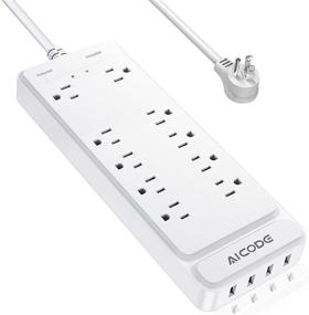 img 4 attached to Стрип Flat Plug Power Strip: AICODE Surge Protector с 10 розетками и 4 USB, удлинитель 6 футов – белый