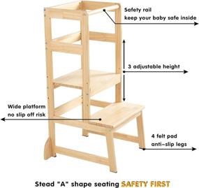 img 2 attached to 3 Height Adjustable Kitchen Step Stool for Kids and Toddlers: Safe Standing Tower with Safety Rail, Natural Solid Wood