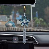 🚗 enhance your car's elegance with atmomo crystal flower rear view mirror pendant - blue lucky car charm logo