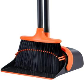 img 4 attached to 🧹 SANGFOR Home Broom and Dustpan Combo Set - Long Handle Broom with Upright Standing Dustpan, Ideal for Kitchen, Office, Lobby, and Floor Use - Orange