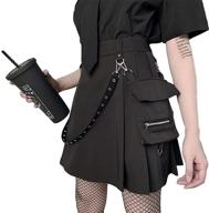 topvest punk waist chain pleated a-line skirt - solid black high waist skirt with pockets: trendy and edgy! logo