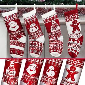 img 4 attached to 🎄 Set of 4 - 18" Knit Christmas Stockings, Extra Large Xmas Stockings for Decoration - Santa, Snowman, Reindeer, Tree Gingerbread, Soldier Xmas Characters - Family Holiday Ornament for Christmas Tree, Fireplace (4 Styles)