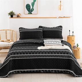 img 4 attached to 🛏️ Bohemian Reversible Triangle King Quilt Set - Microfiber Bedspread with 2 Pillowcases - All Season 3-Piece Coverlet Set (King Size)