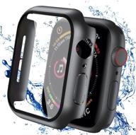 улыбающийся чехол для apple watch series 6/se/5/4 40 мм - защитное стекло для экрана, водонепроницаемый жёсткий чехол из пк - против пота/запотевания - черный логотип