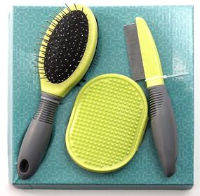 img 3 attached to 🐾 Premium 3-Piece Pet Grooming Kit with Massage Brush, Comb, and Brush | Soft Grip Handles | for Dogs and Cats | Green