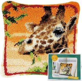 img 4 attached to 🦒 DIY Latch Hook Kit - Pre Printed Giraffe Design Throw Pillow Case - Latchkits Sofa Cushion Cover for Kids and Adults - 16" x 16