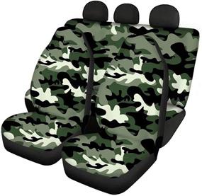 img 1 attached to Goyentu Camo Чехлы на передние и задние сиденья автомобиля Полный набор аксессуаров Армейский зеленый камуфляж Чехлы на сиденья для грузовых автомобилей Внедорожник Охотничий стиль Протектор сиденья Декоративный чехол Универсальный 4 Pack