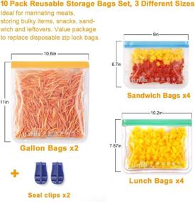 img 3 attached to 👜 BPA-Free Reusable Storage Bags for Food & Freezing | Leakproof Storage Bags for Home Organization & Travel | 10 Pack (2 Gallon Bags, 4 Sandwich Bags, 4 Lunch Bags)