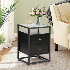 img 3 attached to 🌙 VECELO Versatile Nightstand: Tempered Glass End Side Table with 2 Drawers for Bedroom Office Lounge, 15.7"X13.8"X23.6", Dark Black