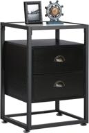 🌙 vecelo versatile nightstand: tempered glass end side table with 2 drawers for bedroom office lounge, 15.7"x13.8"x23.6", dark black логотип