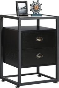 img 4 attached to 🌙 VECELO Versatile Nightstand: Tempered Glass End Side Table with 2 Drawers for Bedroom Office Lounge, 15.7"X13.8"X23.6", Dark Black