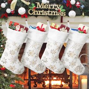 img 4 attached to 🎁 AyximGs Large Christmas Stockings - 18 inches, Set of 4, Plush Faux Fur Xmas Stocking with Golden Snowflake - Ideal for Family Holiday Decorations, Personalized Party