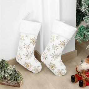 img 1 attached to 🎁 AyximGs Large Christmas Stockings - 18 inches, Set of 4, Plush Faux Fur Xmas Stocking with Golden Snowflake - Ideal for Family Holiday Decorations, Personalized Party