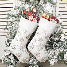 img 2 attached to 🎁 AyximGs Large Christmas Stockings - 18 inches, Set of 4, Plush Faux Fur Xmas Stocking with Golden Snowflake - Ideal for Family Holiday Decorations, Personalized Party