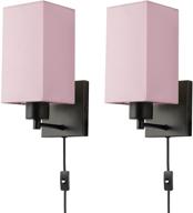 koonting plug in wall sconce set of 2 - 🏷️ rustic pink fabric shade wall light fixture for bedroom and living room логотип