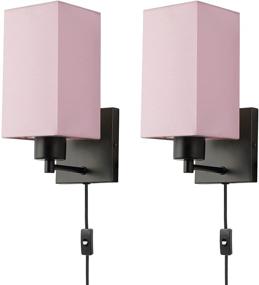 img 4 attached to KOONTING Plug in Wall Sconce Set of 2 - 🏷️ Rustic Pink Fabric Shade Wall Light Fixture for Bedroom and Living Room