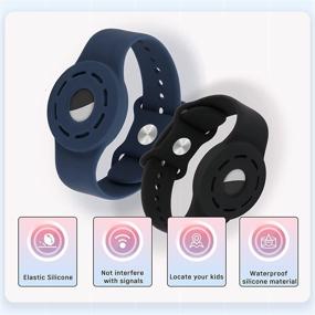 img 2 attached to 👶 Kids Airtag Wristband: Silicone Bracelet with AirTag Holder, Watch Band and Case Strap for Children and Toddlers (Black/Navy Blue)