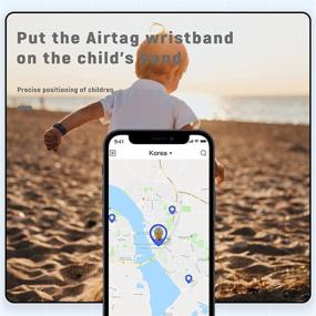 img 1 attached to 👶 Kids Airtag Wristband: Silicone Bracelet with AirTag Holder, Watch Band and Case Strap for Children and Toddlers (Black/Navy Blue)