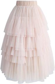 img 3 attached to Nude Pink/Black Tiered Layered Mesh Ballet Prom Party Tulle Tutu A-line Midi Skirt for Women by CHICWISH