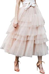 img 4 attached to Nude Pink/Black Tiered Layered Mesh Ballet Prom Party Tulle Tutu A-line Midi Skirt for Women by CHICWISH