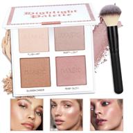 ccbeauty 4 color highlighter makeup palette with powder brush - shimmer bronzers, contour shadow, illuminating highlight blush palette cheek cosmetic kit with pearl logo