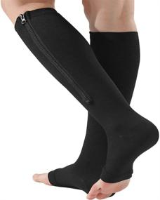 img 4 attached to 🧦 Bacophy Compression Calf Socks with Zipper - 15-20 mmHg, Open Toe for Women and Men - 2 Pairs