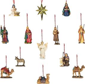 img 3 attached to Cherry Wood Collectible Christmas Nativity Ornaments Set of 13 in Satin Lined Box