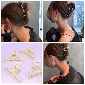 img 1 attached to DOMUUH Large Hair Clips Set of 4 - Big Gold Claw Clips for Women, Easily Pulls Up Thick Long Hair, Non-Slip, Matte Gold Metal Strong Jaw Hair Clamps - Suitable for Any Hairstyle, Fashion Hair Accessories