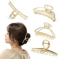 domuuh large hair clips set of 4 - big gold claw clips for women, easily pulls up thick long hair, non-slip, matte gold metal strong jaw hair clamps - suitable for any hairstyle, fashion hair accessories logo