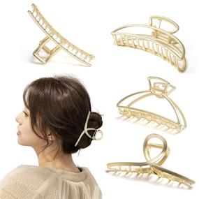 img 4 attached to DOMUUH Large Hair Clips Set of 4 - Big Gold Claw Clips for Women, Easily Pulls Up Thick Long Hair, Non-Slip, Matte Gold Metal Strong Jaw Hair Clamps - Suitable for Any Hairstyle, Fashion Hair Accessories