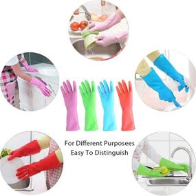 img 3 attached to 🧤 URBANSEASONS Dishwashing Rubber Gloves - 4 Pairs, Non-Latex & Perfect Fit for Household Cleaning: Blue, Pink, Green, and Red
