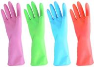 🧤 urbanseasons dishwashing rubber gloves - 4 pairs, non-latex & perfect fit for household cleaning: blue, pink, green, and red logo