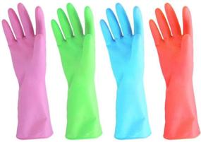 img 4 attached to 🧤 URBANSEASONS Dishwashing Rubber Gloves - 4 Pairs, Non-Latex & Perfect Fit for Household Cleaning: Blue, Pink, Green, and Red