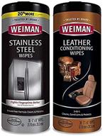 🧽 weiman stainless steel and leather wipes - enhance shine, clean and condition appliances and leather surfaces - packaging may vary for improved seo logo