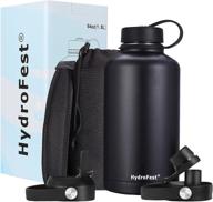 🍶 hydrofest insulated water bottle, 64 oz with straw lid & bottle holder - keeps water cold all day, bpa free, black logo