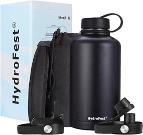 img 4 attached to 🍶 Штурман HydroFest, Термоизолированная водная бутылка, 1,9 л с крышкой на соломинке и держателем - Держит воду холодной весь день, безопасной для здоровья, черная.