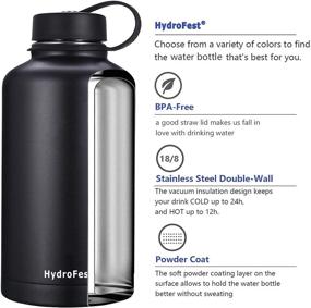 img 1 attached to 🍶 Штурман HydroFest, Термоизолированная водная бутылка, 1,9 л с крышкой на соломинке и держателем - Держит воду холодной весь день, безопасной для здоровья, черная.