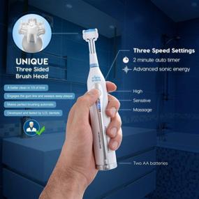 img 2 attached to 🦷 Portable AA Battery Sonic Toothbrush for Travel - Triple Bristle GO: Three Brush Modes, Soft Nylon Bristles - Ideal for Autistic & Special Needs Adults and Kids