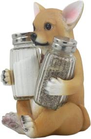 img 3 attached to 🌮 Ebros Picante Teacup Tan Chihuahua Puppy Salt and Pepper Shakers Holder Figurine Set 6.25"H Chi Chi Taco Dog Pet Pal Kitchen Dining Bar Accent Sculpture with Collar