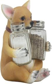 img 1 attached to 🌮 Ebros Picante Teacup Tan Chihuahua Puppy Salt and Pepper Shakers Holder Figurine Set 6.25"H Chi Chi Taco Dog Pet Pal Kitchen Dining Bar Accent Sculpture with Collar