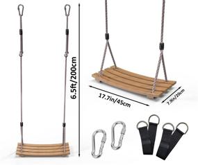 img 3 attached to 🌲 Durable Outdoor & Indoor Wooden Swing Set for Backyard – Double-Varnished Hardwood Swing for Kids & Adults – Thick, Durable Tree Straps, 6.5ft PE Rope + Stainless Steel Carabiners