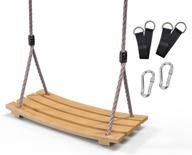 🌲 durable outdoor & indoor wooden swing set for backyard – double-varnished hardwood swing for kids & adults – thick, durable tree straps, 6.5ft pe rope + stainless steel carabiners логотип