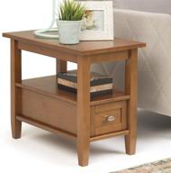 🪑 simplihome warm shaker solid wood narrow side table | 14" rectangle | rustic contemporary style in light golden brown | with storage drawer and shelf | ideal for living room and bedroom logo