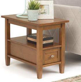 img 4 attached to 🪑 SimpliHome Warm Shaker Solid Wood Narrow Side Table | 14" Rectangle | Rustic Contemporary Style in Light Golden Brown | with Storage Drawer and Shelf | Ideal for Living Room and Bedroom